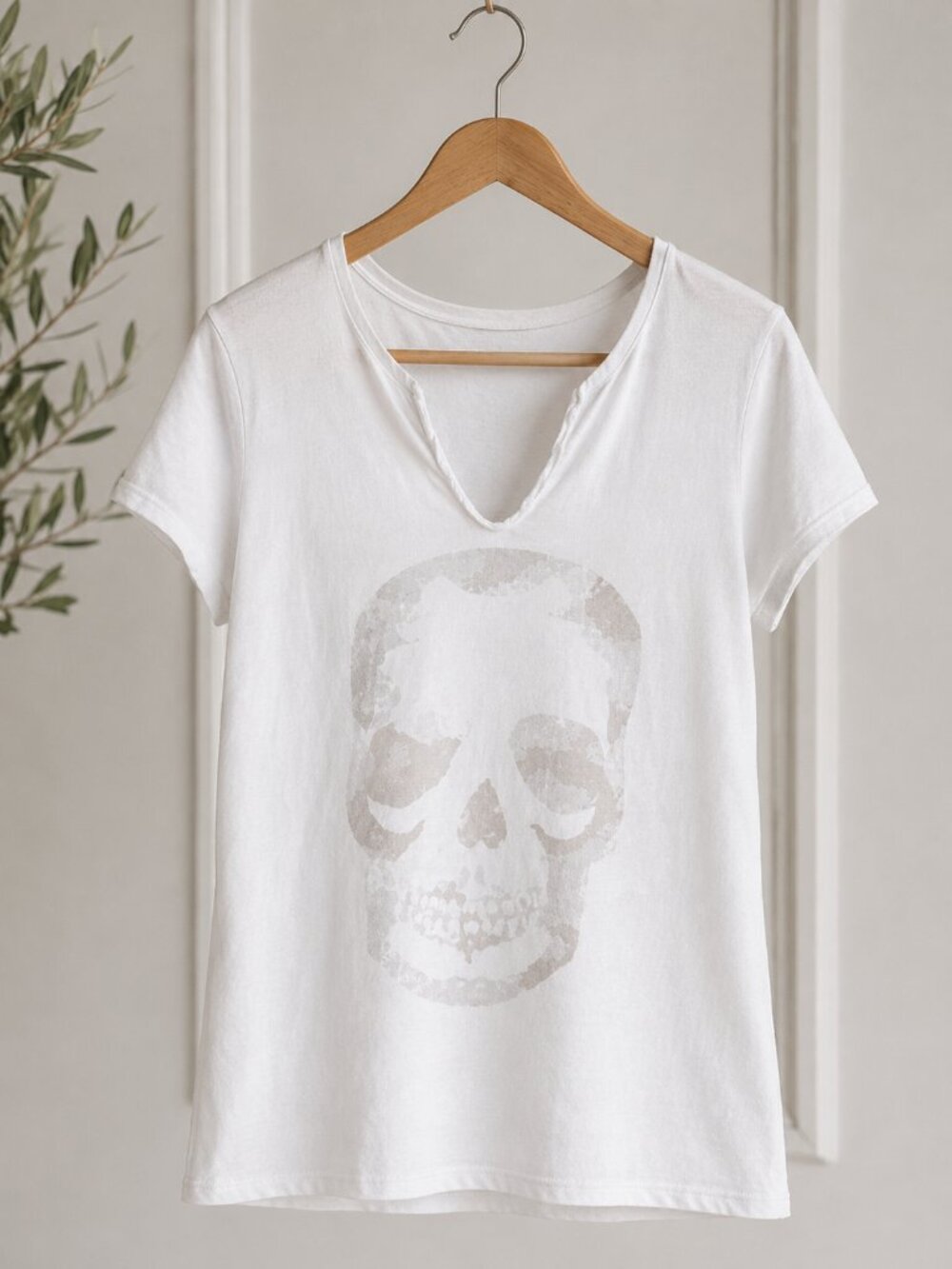 ZADIG & VOLTAIRE Tunisien Camo Skull Tee WHITE Sz. Med